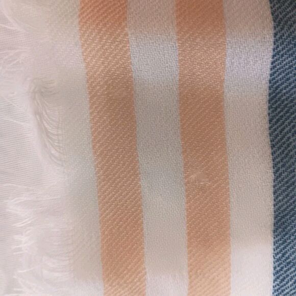 J Crew 100% Wool Scarf Striped Peach White Blue - Picture 9 of 11